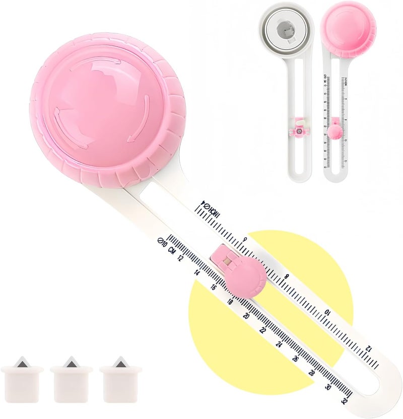 lyforx Circle Paper Cutters，Adjustable Rotary Circle Cutter，Circular Cardboard Circle Cutter with 3 Replaceable Blades, Trimmer Scrapbooking Tools，DIY Craft Cutting Tools Pink - Image 1